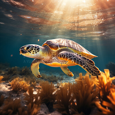Underwater close-up of sea turtle. Animal sea life in the coral reef.