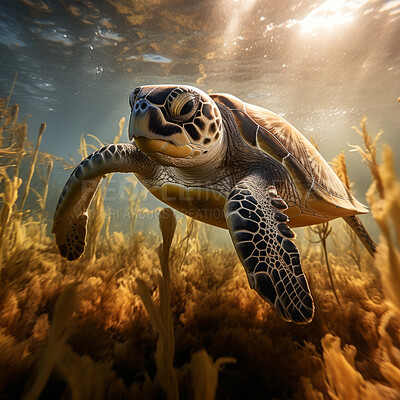 Underwater close-up of sea turtle. Animal sea life in the coral reef.