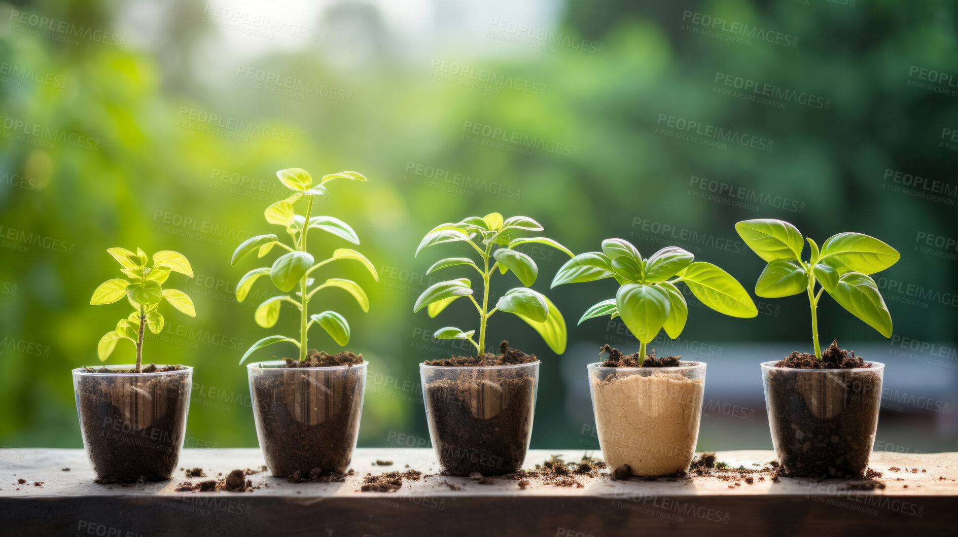 Buy stock photo Close-up of a young plants  in a row. Growing phases. Ecology Concept.