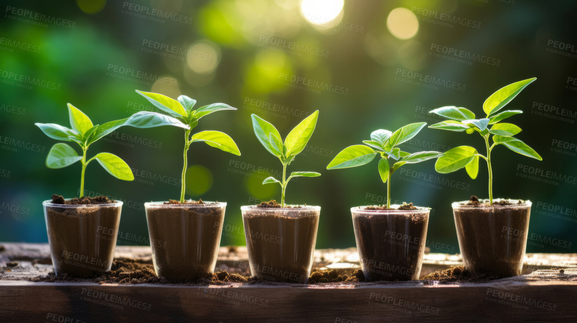 Buy stock photo Close-up of a young plants  in a row. Growing phases. Ecology Concept.