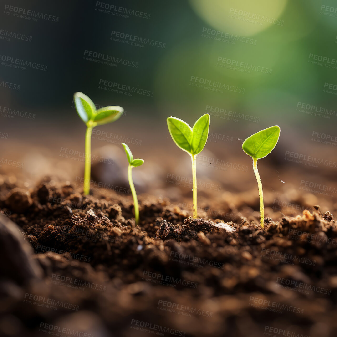 Buy stock photo Close-up of a young plants  in a row. Growing phases. Ecology Concept.