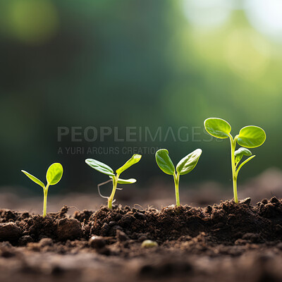 Close-up of a young plants in a row. Growing phases. Ecology Concept.