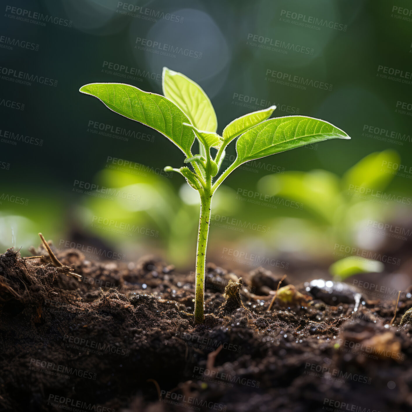 Buy stock photo Small plant growing in garden. Copy space. Eco concept.