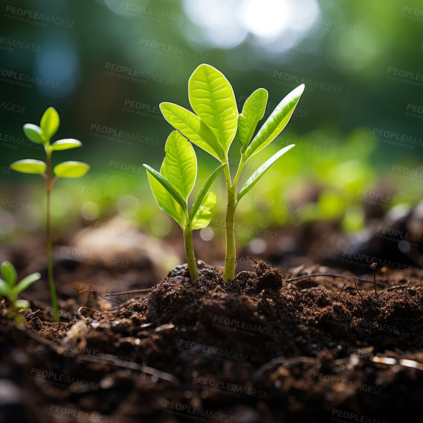 Buy stock photo Small plant growing in garden. Copy space. Eco concept.