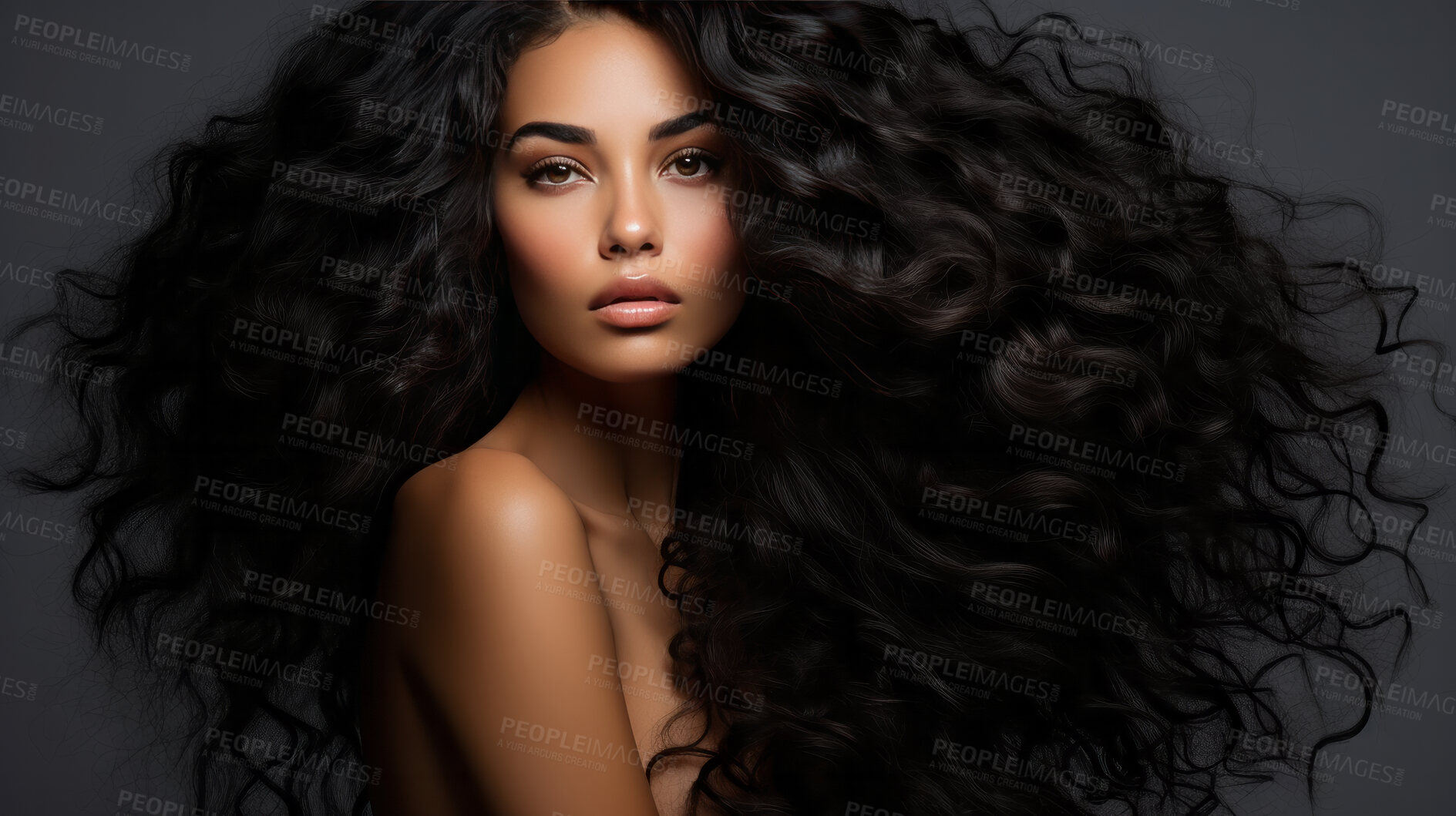 Buy stock photo Portrait of young african woman with long wavy hair. Hair care, make-up and hair health