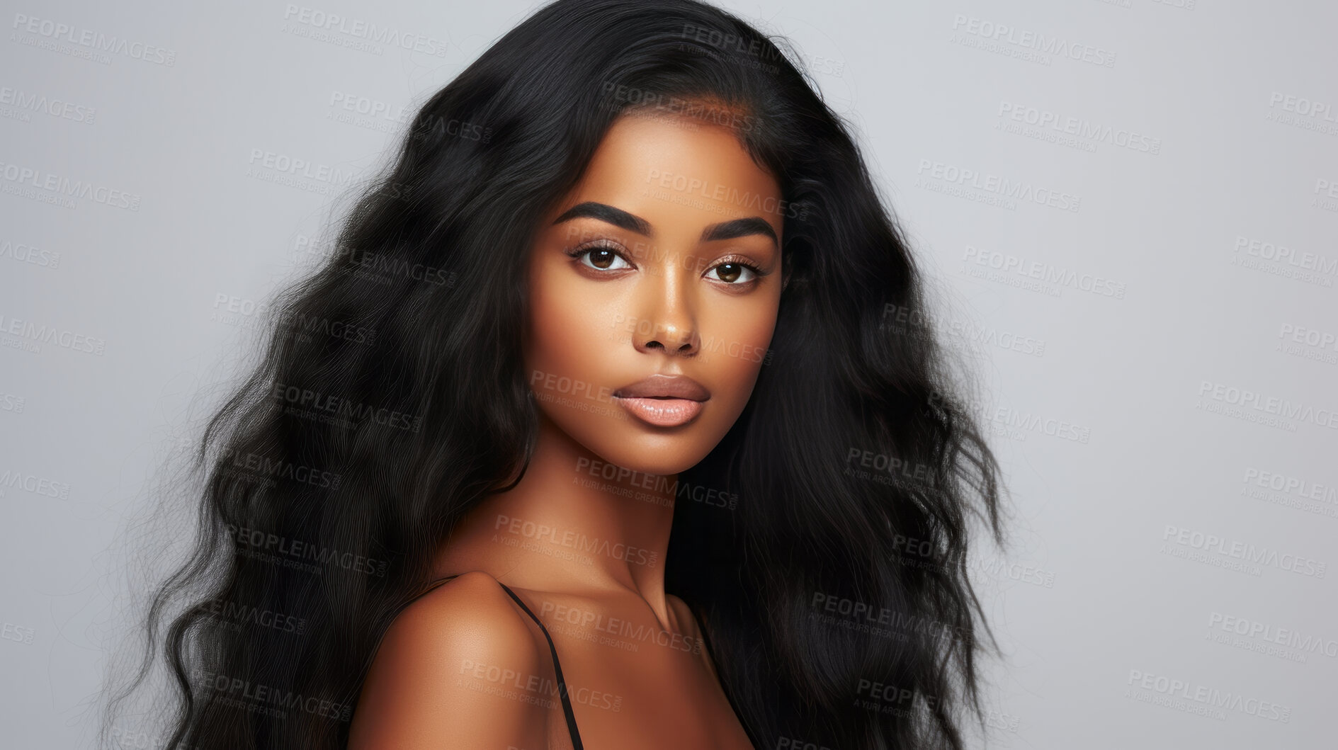 Buy stock photo Portrait of young african woman with long straight hair. Hair care, make-up and hair health