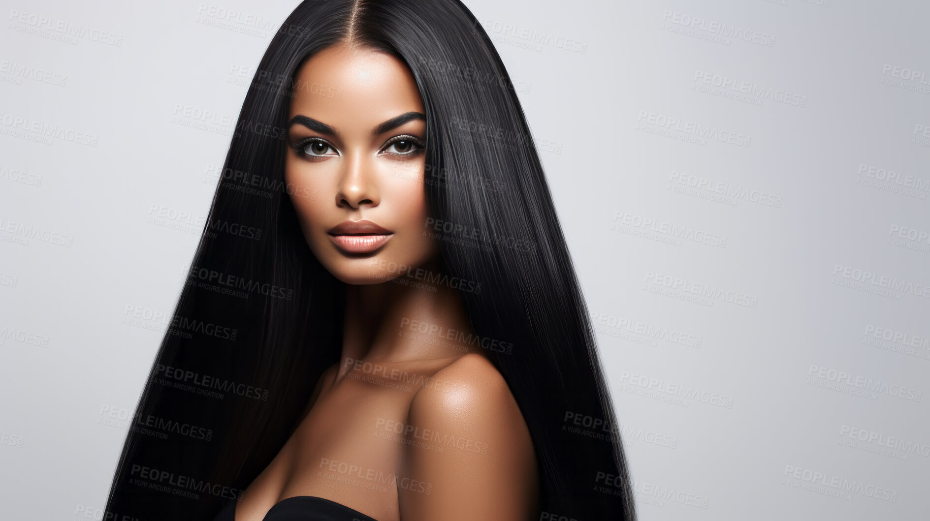 Buy stock photo Portrait of young african woman with long straight hair. Hair care, make-up and hair health