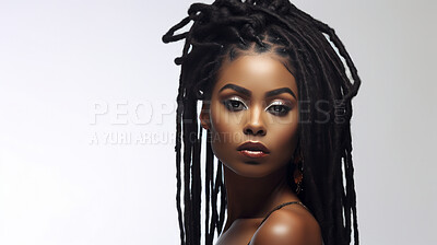 Buy stock photo Portrait of young african woman with long natural locs. Hair care, make-up and hair health