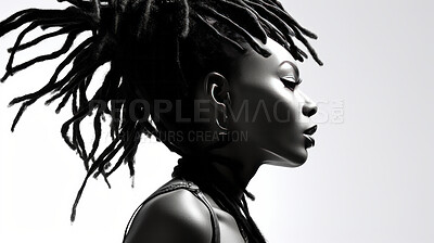 Buy stock photo Portrait of young african woman with long natural locs. Hair care, make-up and hair health