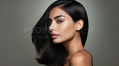Portrait of Indian woman with short haircut style. Hair care, make-up and hair health