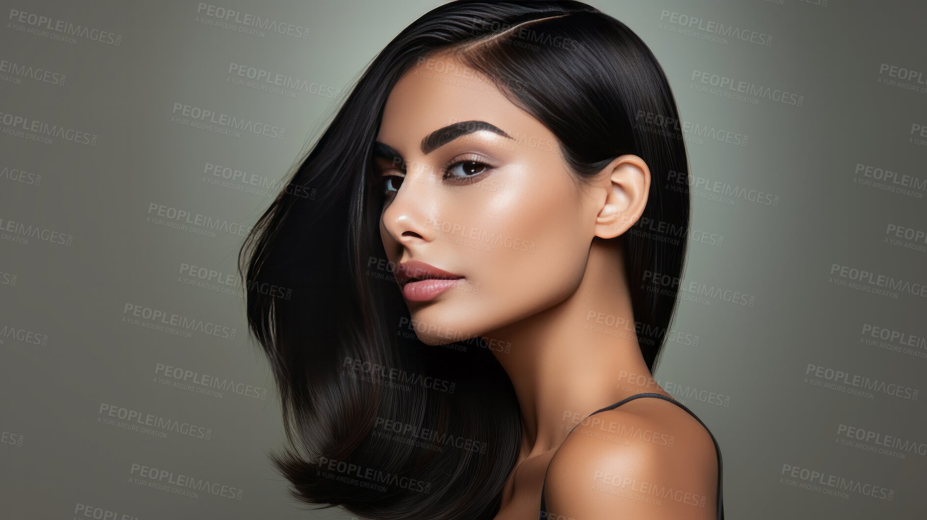 Buy stock photo Portrait of Indian woman with short haircut style. Hair care, make-up and hair health