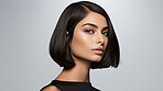Portrait of Indian woman with short bob haircut style. Hair care, make-up and hair health