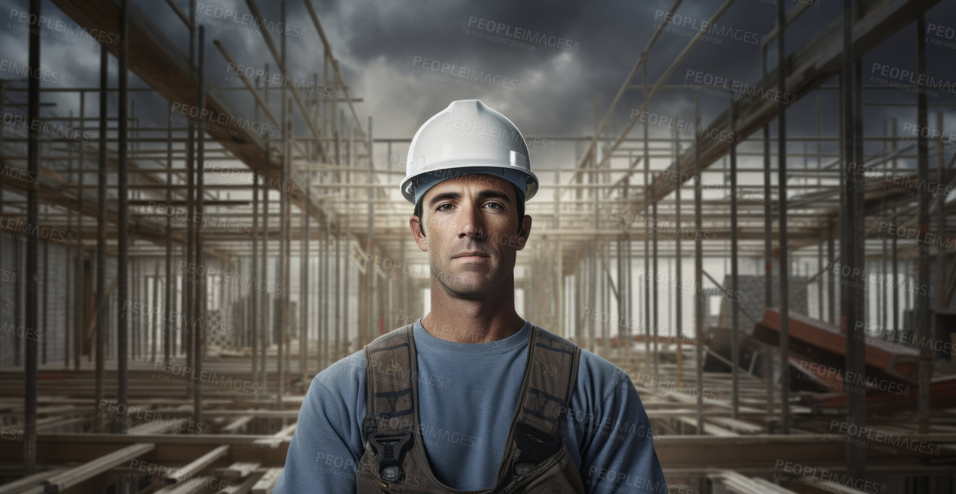 Buy stock photo Civil engineer or professional building constructor on a construction site