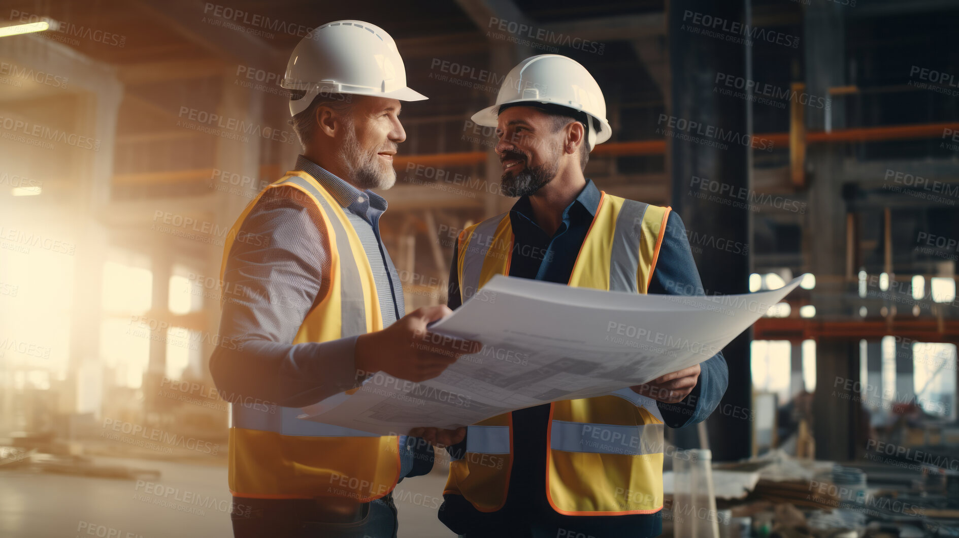 Buy stock photo Professional architect constructor engineer working, discussing building plan