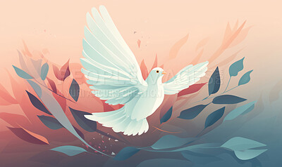 Buy stock photo Illustration of soaring white dove. Olive branch. Peace concept.
