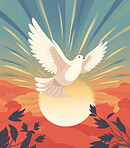 Illustration of flying blue dove. Symbol for peace. Peace concept.