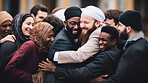 Happy multi raced, religious people embracing. Peace concept.