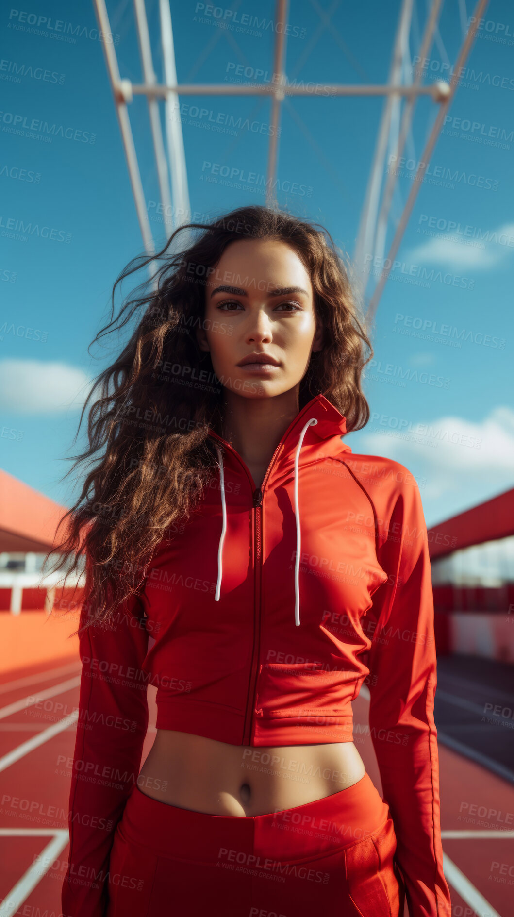 Buy stock photo Editorial shot of fit woman posing on track. Fitness, sport Concept.