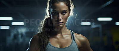 Portrait of fitness woman in gym. Dynamic light. Muscular body. Fitness concept.