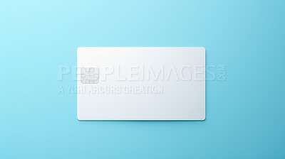 Blank white bank card or gift voucher card on a blue background. Birthday gift