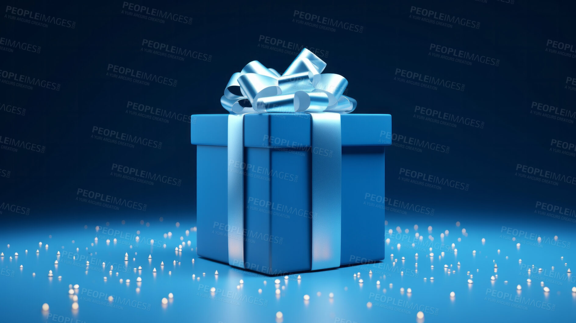 Buy stock photo Blue gift box with blue bow on a blue background. Birthday, anniversary, christmas present