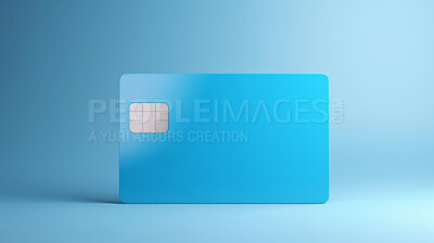 Buy stock photo Blank blue bank card or gift voucher card on a blue background. Birthday gift