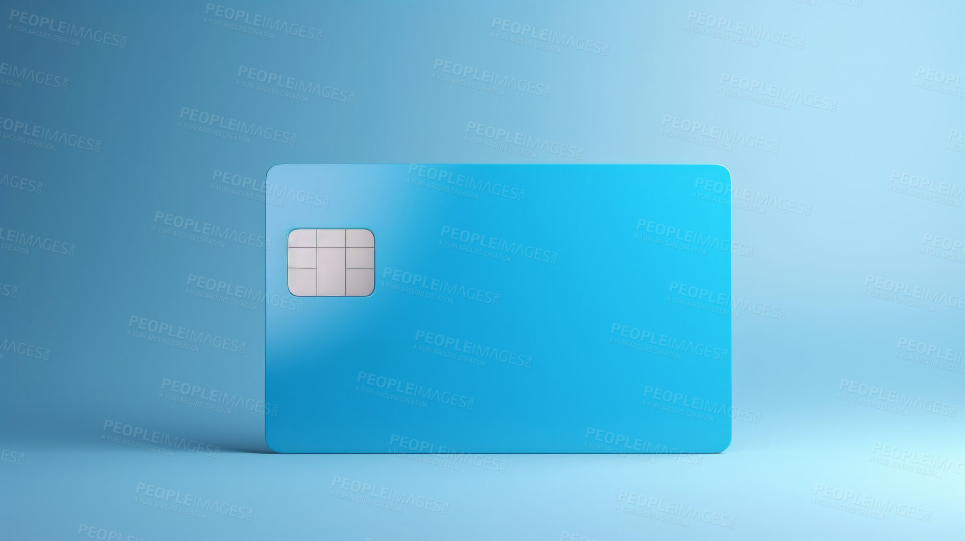 Buy stock photo Blank blue bank card or gift voucher card on a blue background. Birthday gift