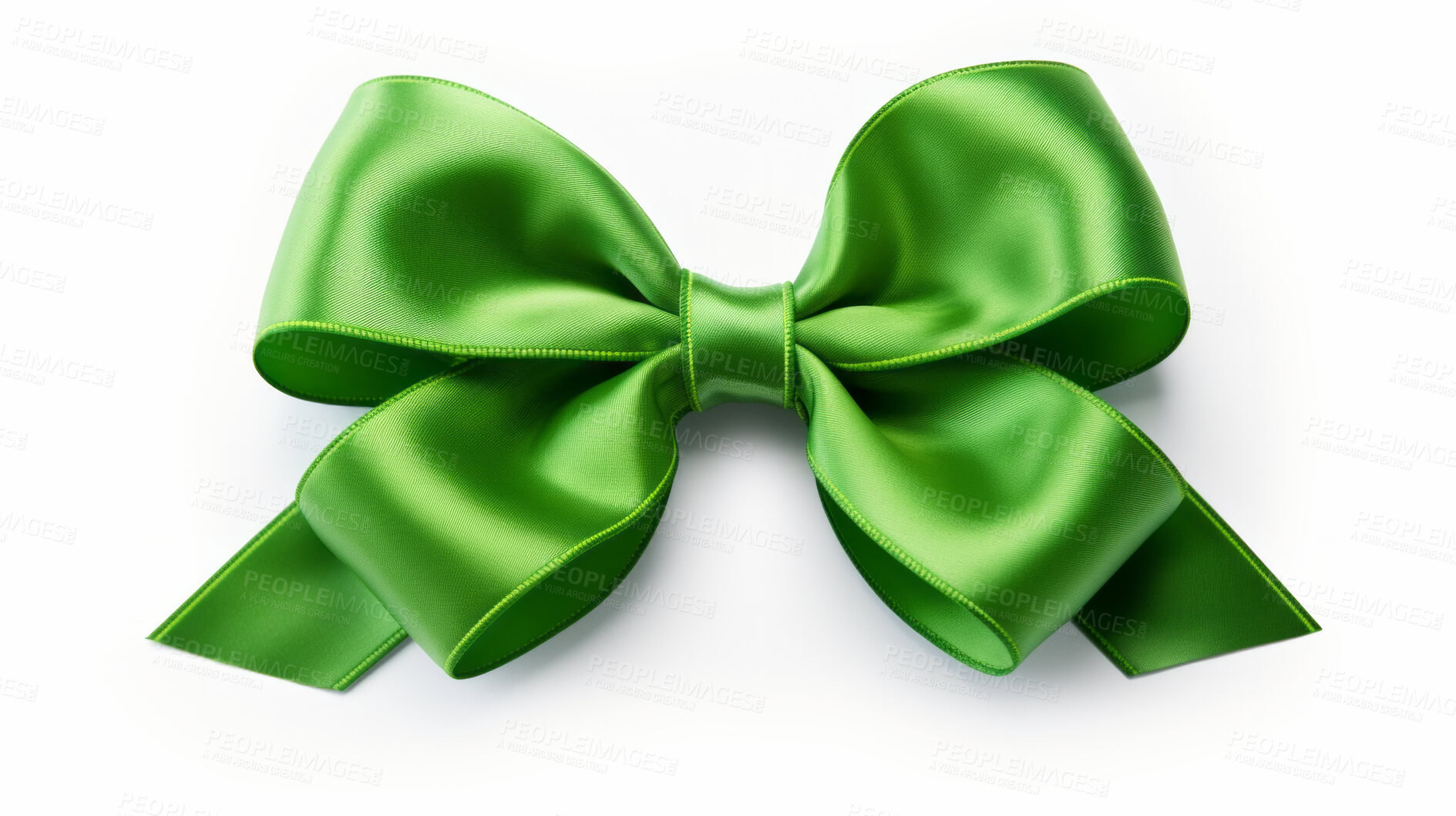 Buy stock photo Green bow on white background. Gift, present, decor for birthday, Valentine or christmas