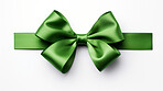 Green bow on white background. Gift, present, decor for birthday, Valentine or christmas