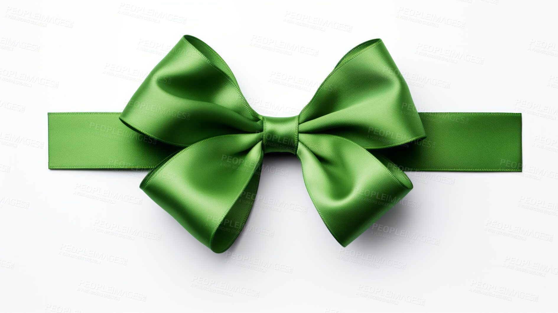 Buy stock photo Green bow on white background. Gift, present, decor for birthday, Valentine or christmas