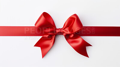 Red bow on white background. Gift, present, decor for birthday, Valentine or christmas