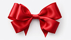 Red bow on white background. Gift, present, decor for birthday, Valentine or christmas