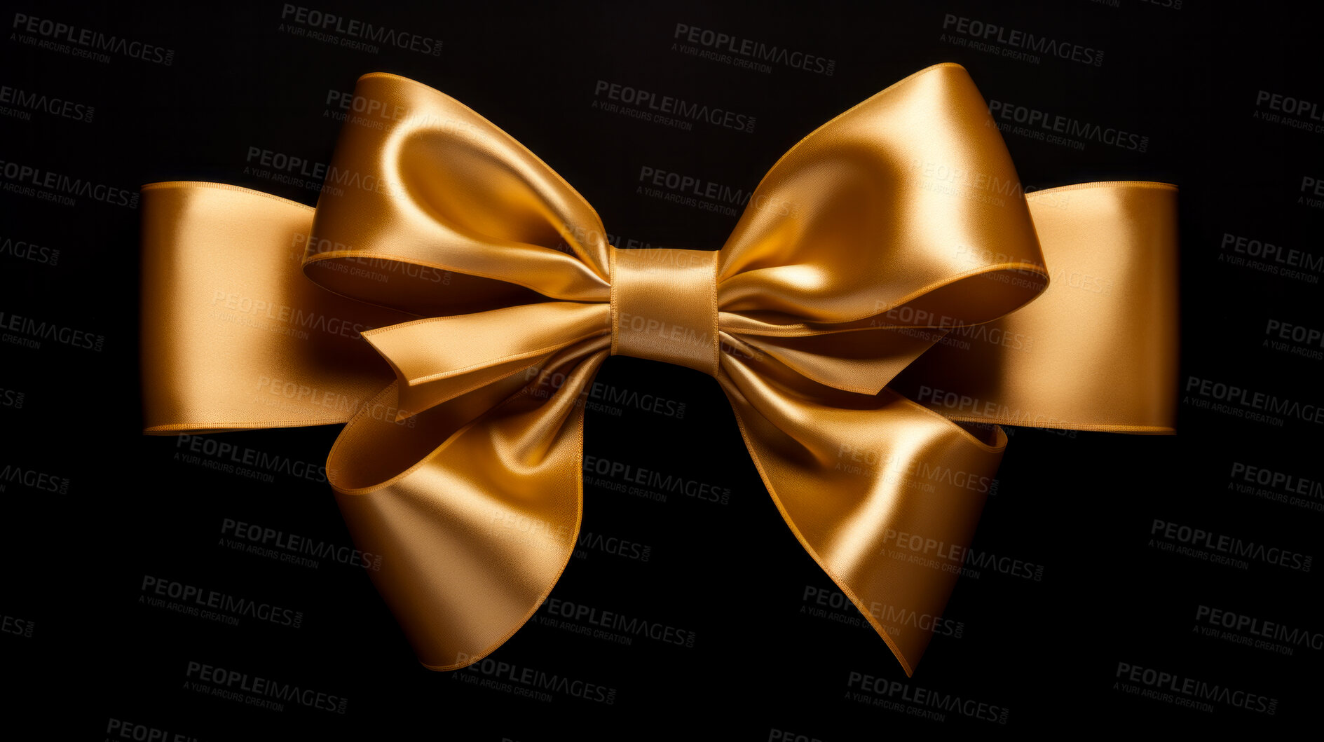 Buy stock photo Golden bow on black background. Gift, present, decor for birthday, Valentine or christmas