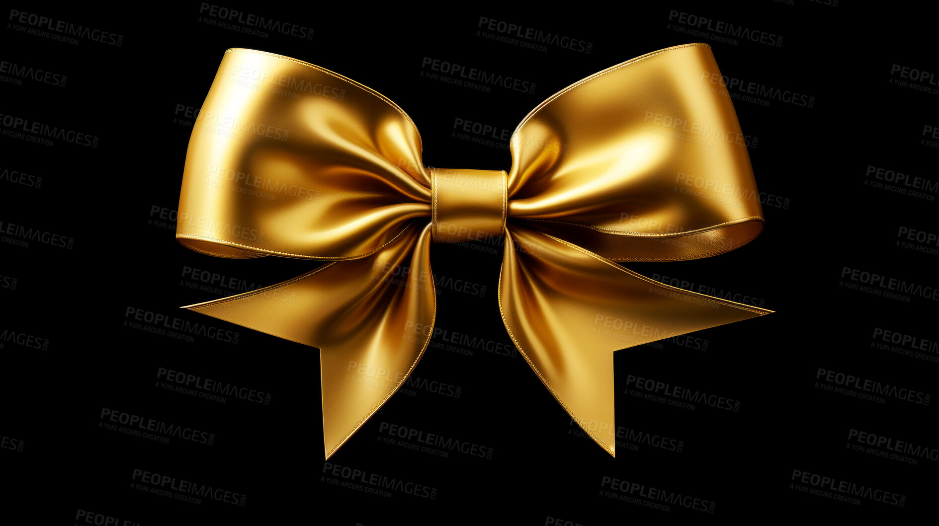 Buy stock photo Golden bow on black background. Gift, present, decor for birthday, Valentine or christmas