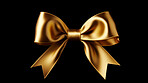 Golden bow on black background. Gift, present, decor for birthday, Valentine or christmas