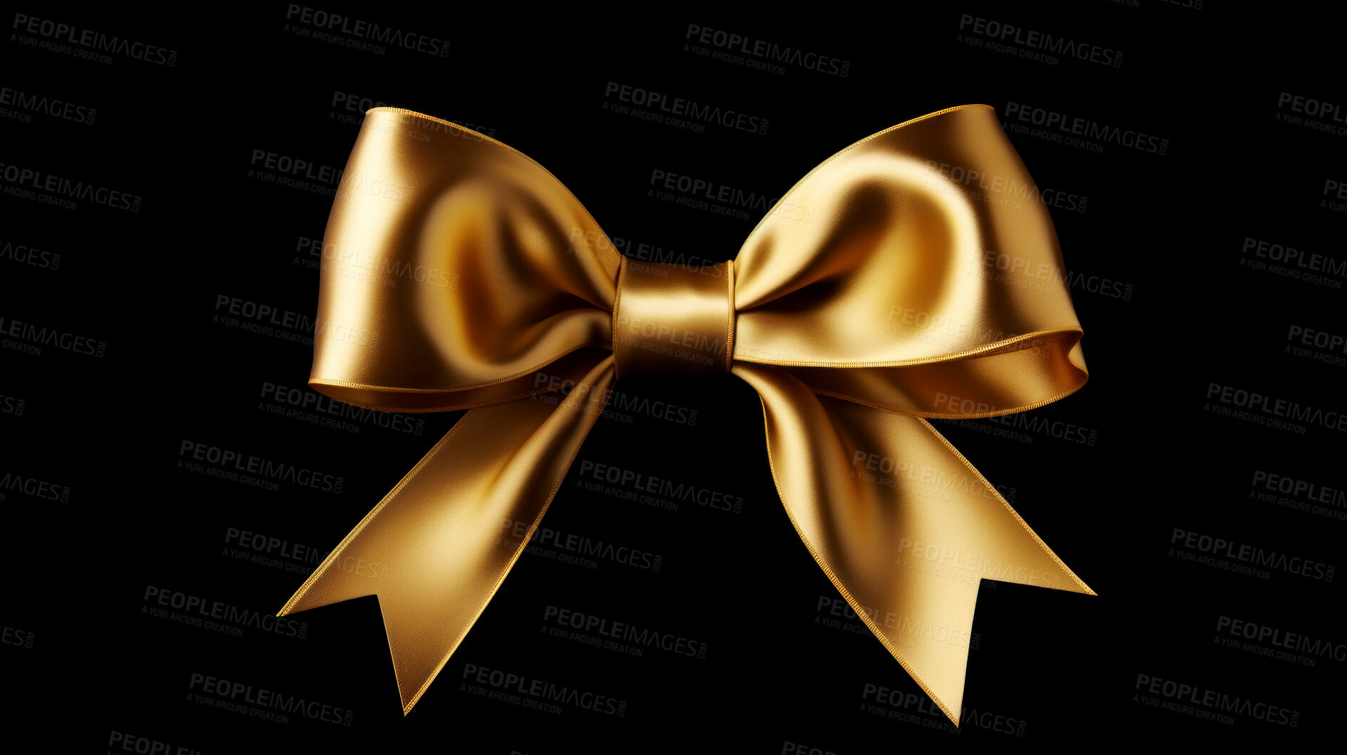 Buy stock photo Golden bow on black background. Gift, present, decor for birthday, Valentine or christmas