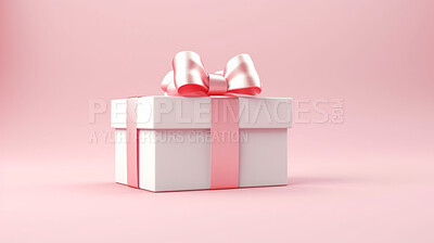 Buy stock photo White gift box with pink bow on a pink background. Birthday, Valentine, Christmas present