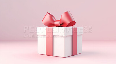 White gift box with pink bow on a pink background. Birthday, Valentine, Christmas present