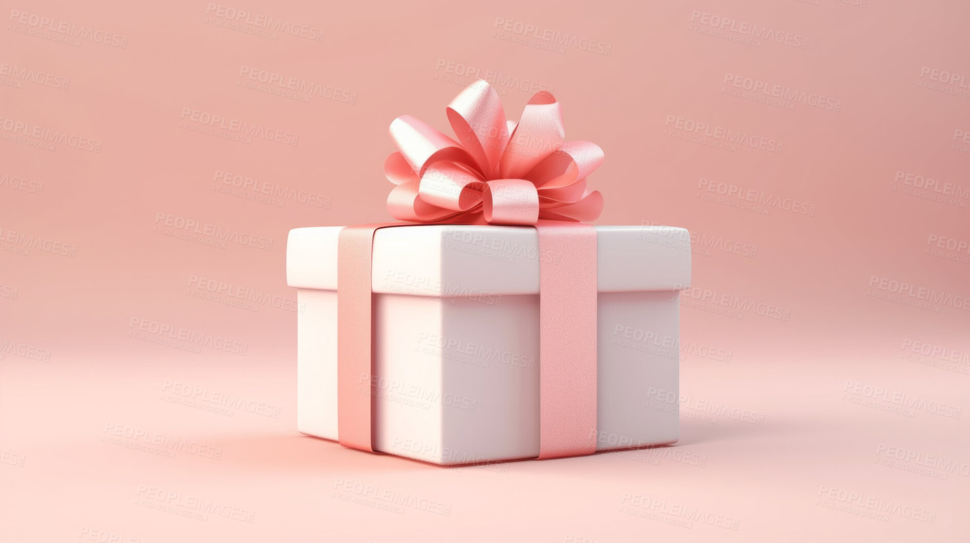 Buy stock photo White gift box with pink bow on a pink background. Birthday, Valentine, Christmas present