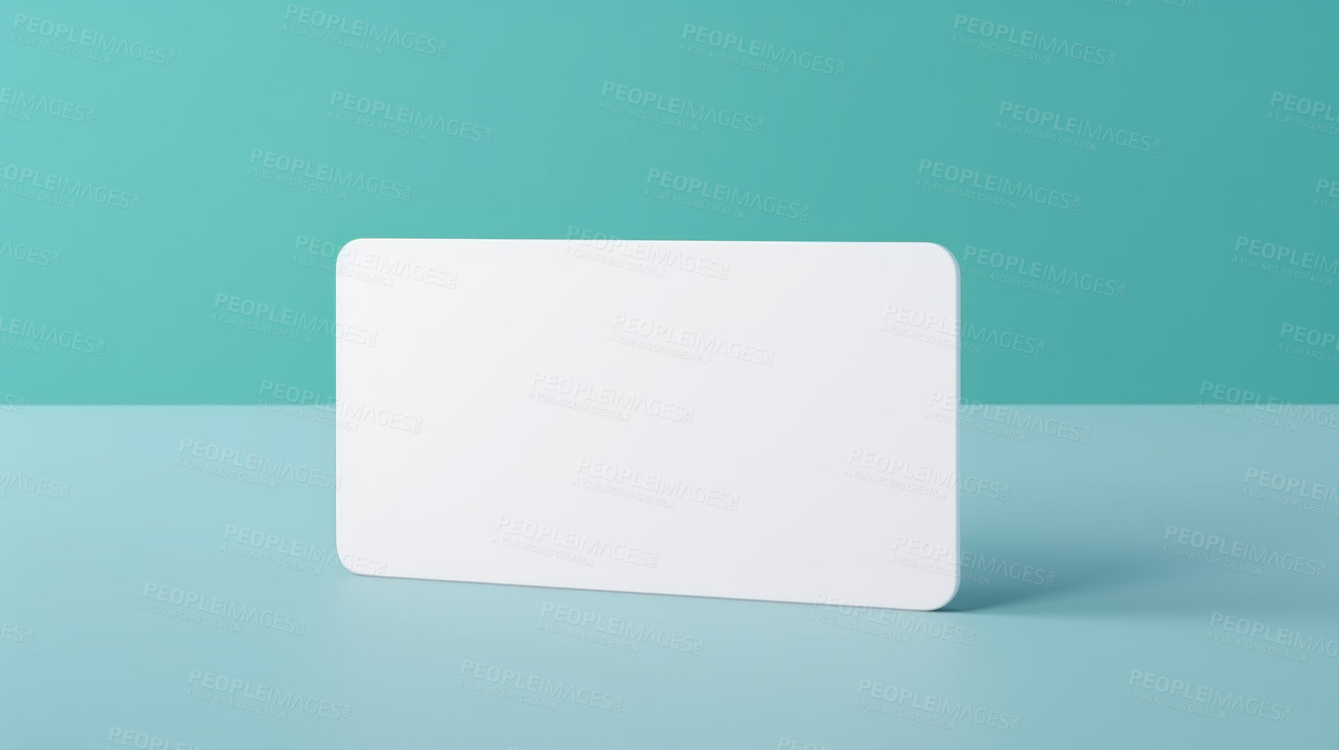 Buy stock photo Blank white business card or gift voucher card on a turquoise background. Birthday gift