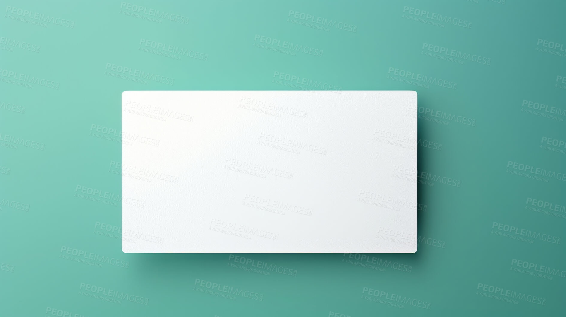 Buy stock photo Blank white business card or gift voucher card on a teal background. Birthday gift