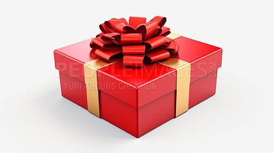 Buy stock photo Red gift box with red ribbon or bow on a white background. Valentine, Christmas or birthday