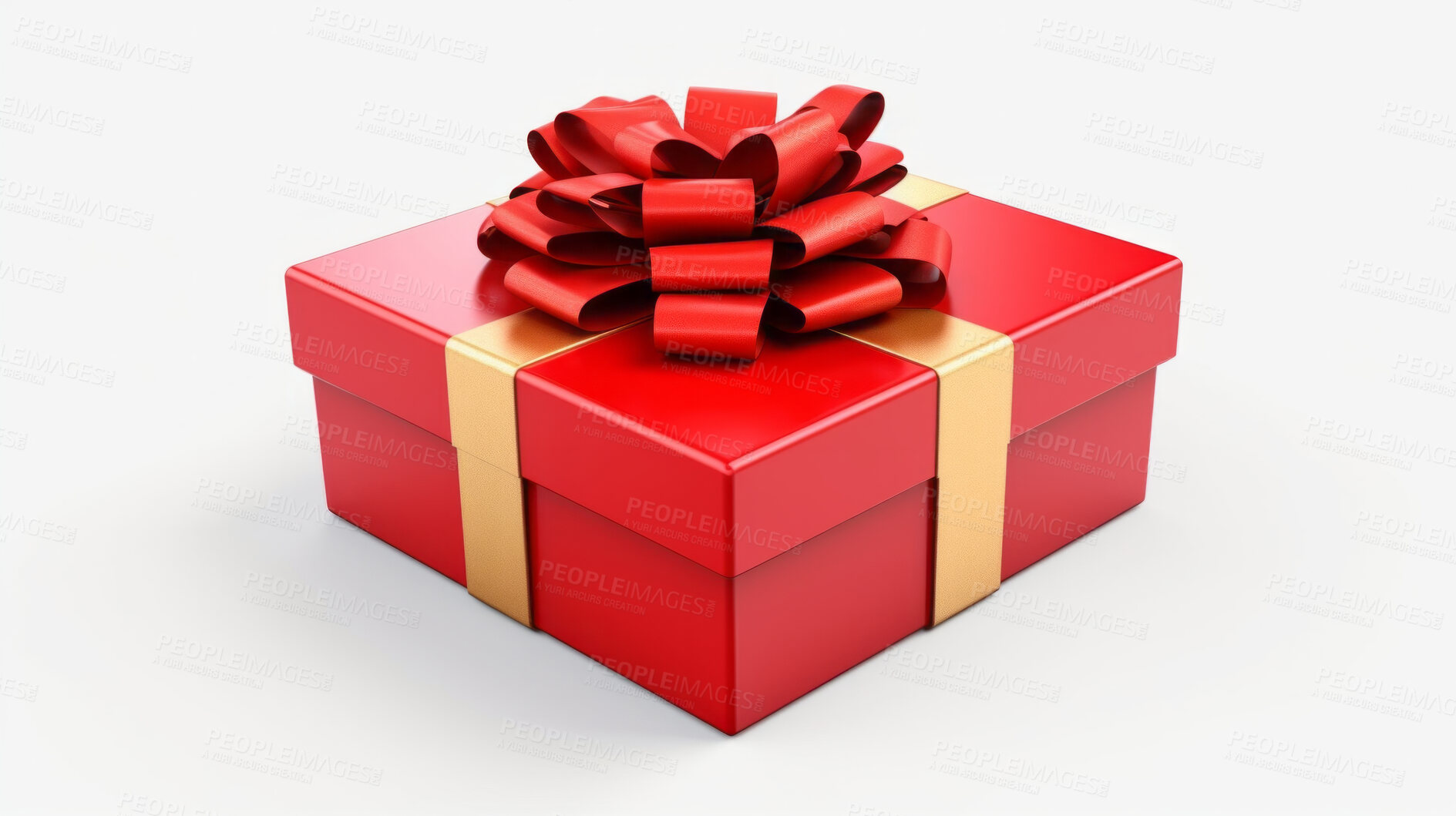 Buy stock photo Red gift box with red ribbon or bow on a white background. Valentine, Christmas or birthday