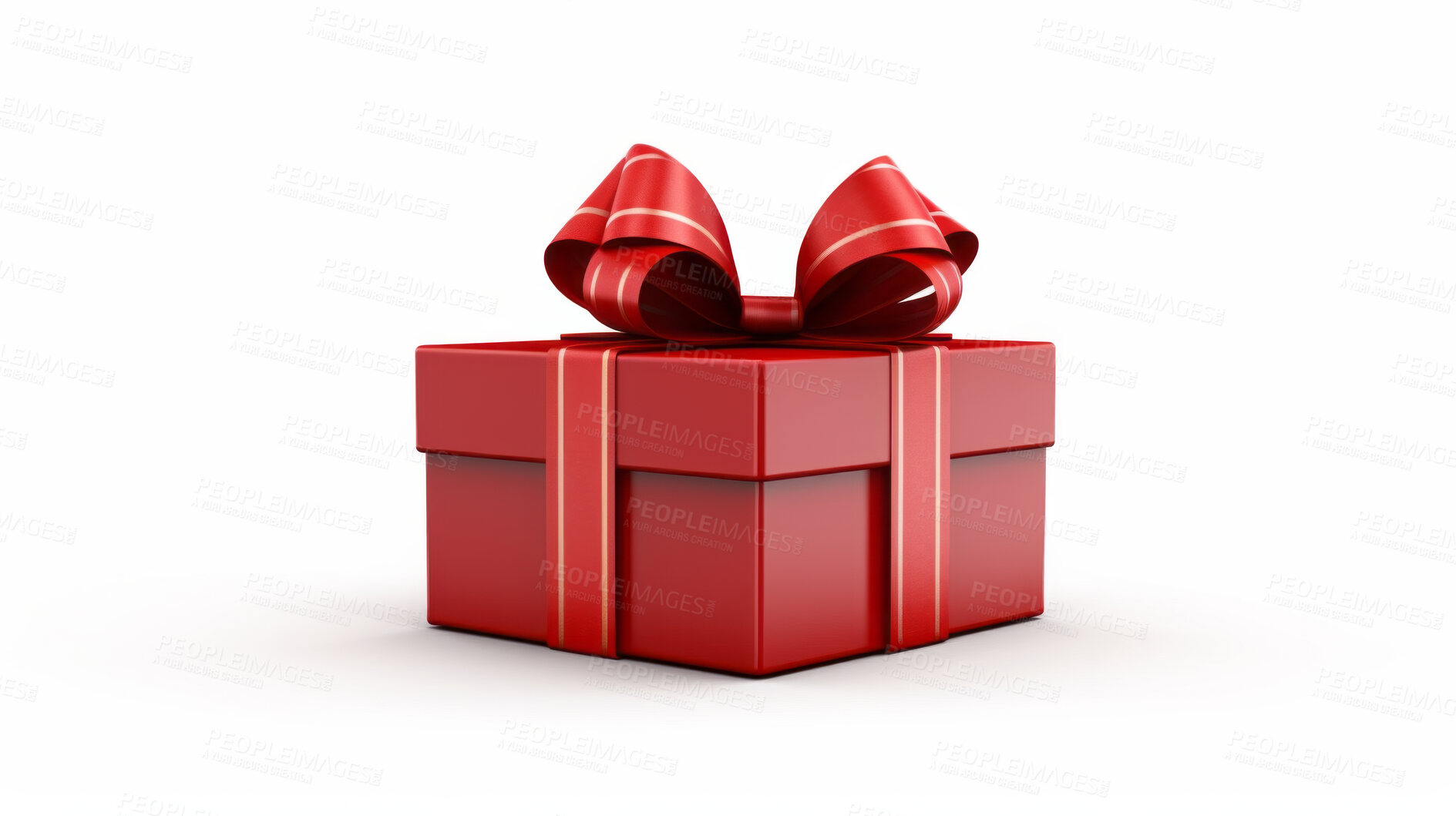 Buy stock photo Red gift box with red ribbon or bow on a white background. Valentine, Christmas or birthday