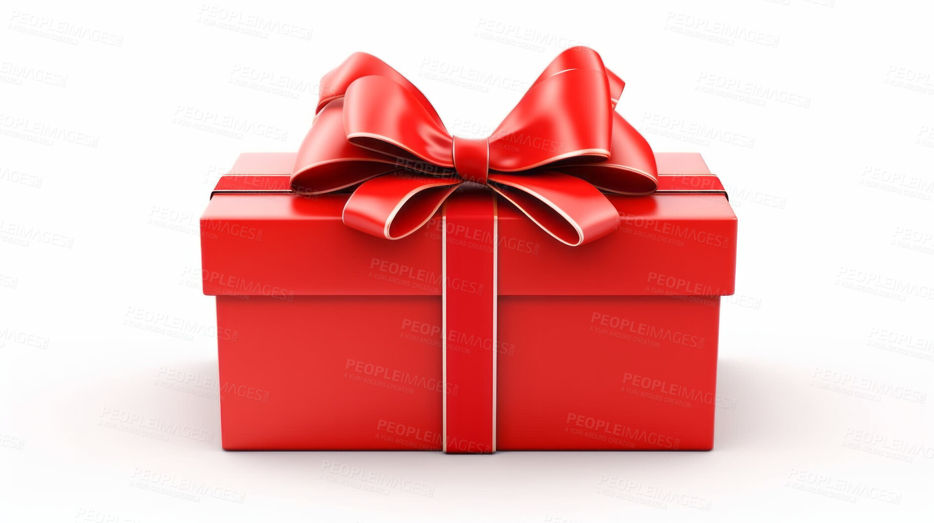 Buy stock photo Red gift box with red ribbon or bow on a white background. Valentine, Christmas or birthday