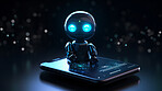 Artificial intelligence robot chatbot with laptop. Robot chatting on a cellphone screen
