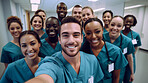 Group of medical student nurses in training at college, diverse doctor colleagues.