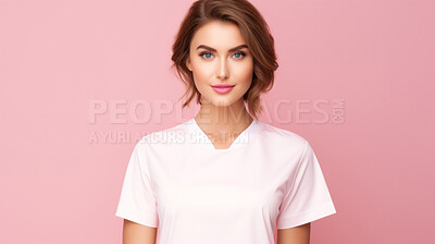 Buy stock photo Friendly medical doctor or nurse in pink uniform scrubs on copyspace background.