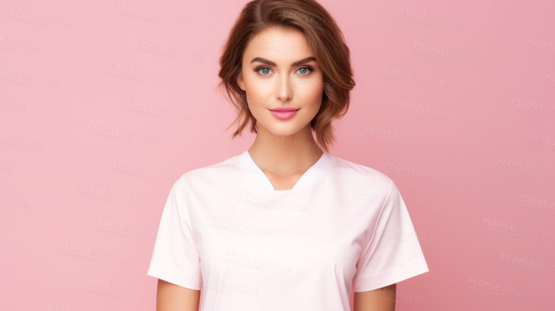 Buy stock photo Friendly medical doctor or nurse in pink uniform scrubs on copyspace background.