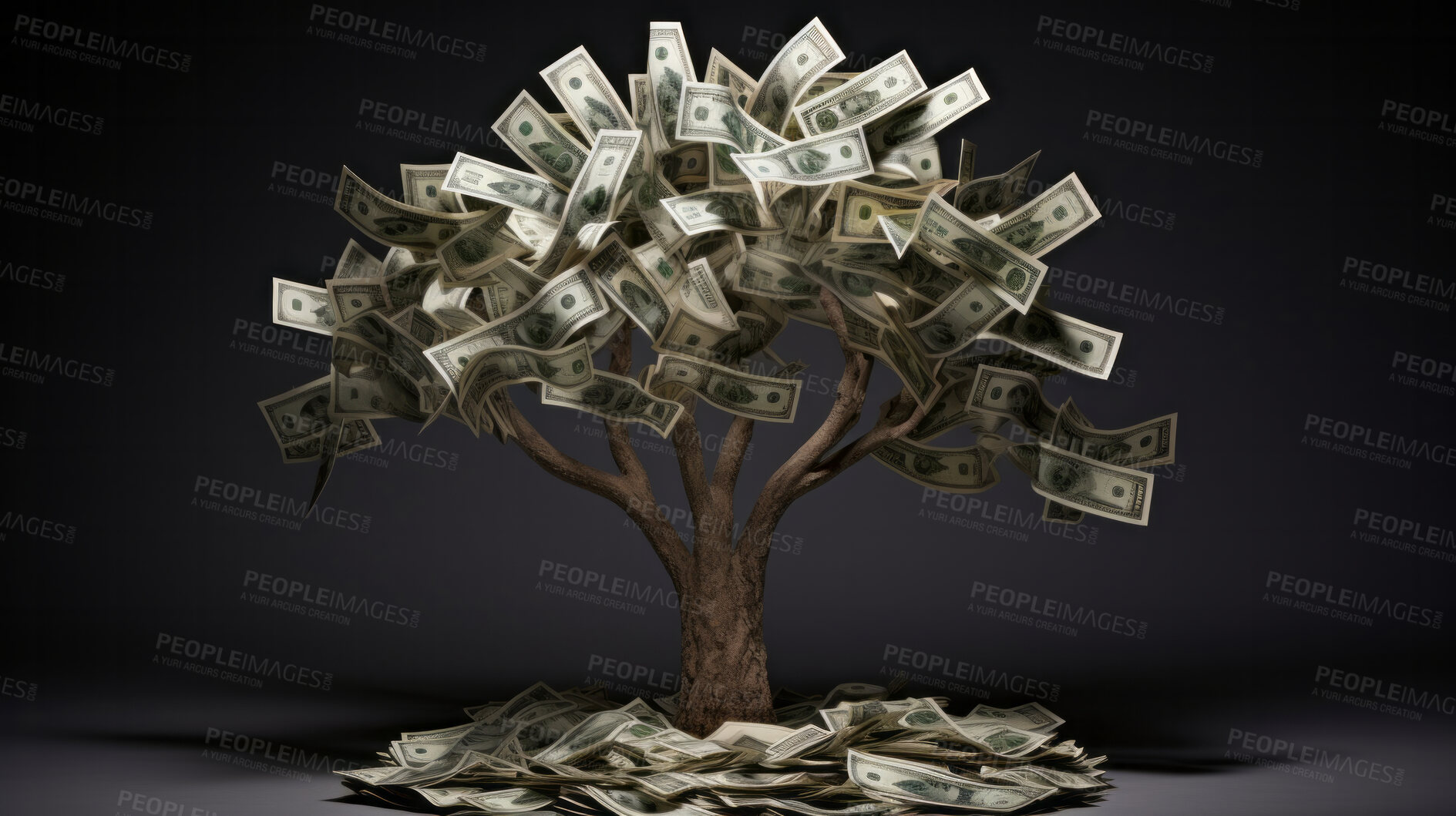 Buy stock photo Isolated money tree against a black background. Savings, investment and growth concept